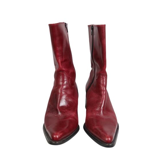Vintage Y2K Steve Madden Burgundy Red Leather Roccco Western Boots 9 - Picture 2 of 9